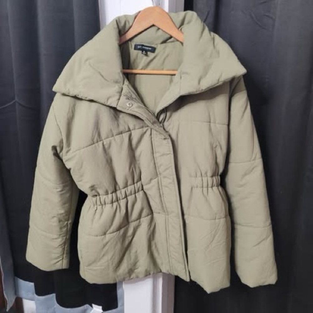 Blu Pepper Olive Green Puffer Jacket with Elastic Waist
